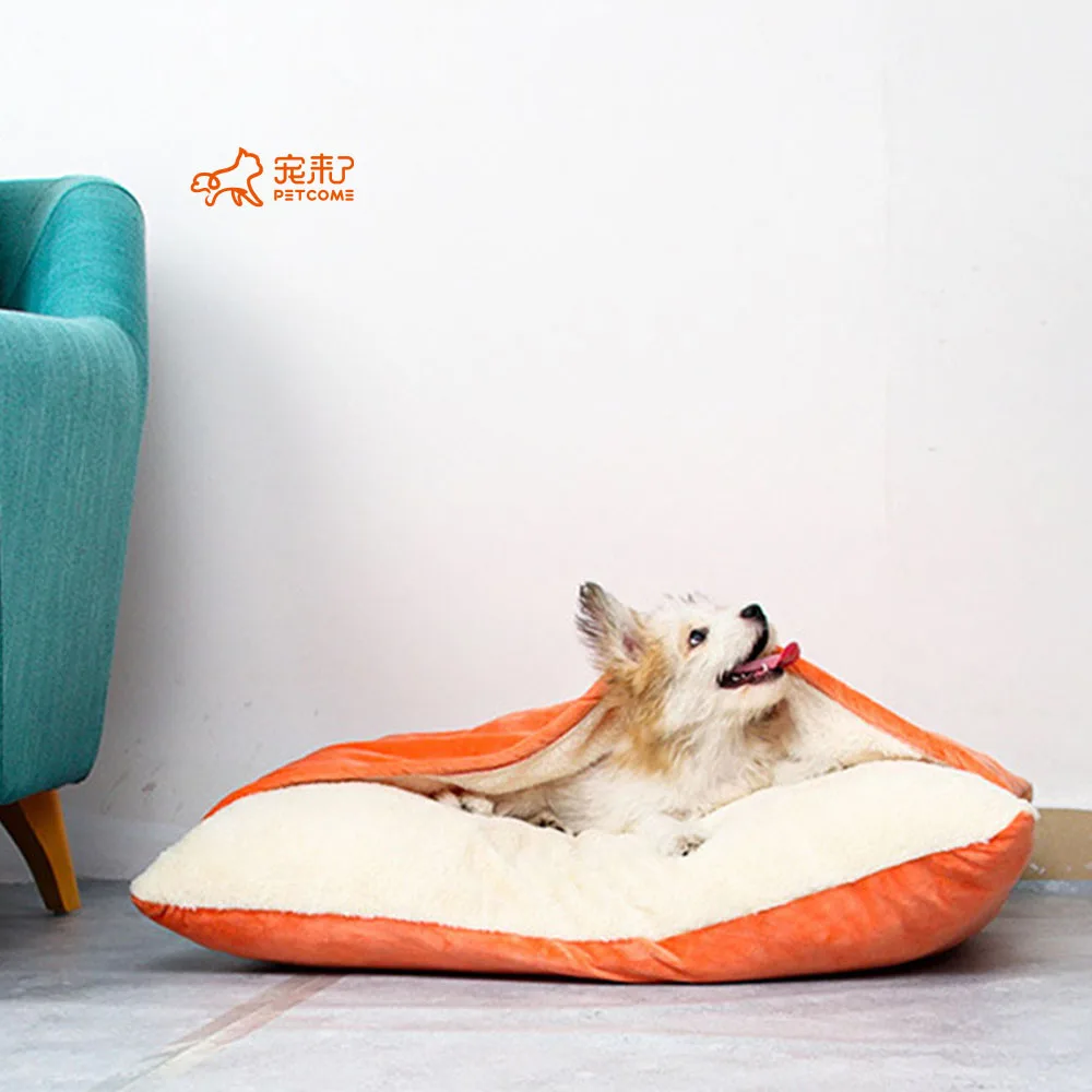 PETCOME Wholesale New Washable Anti Anxiety Plush Large Cute Cat Dog Bed With Blanket Cover