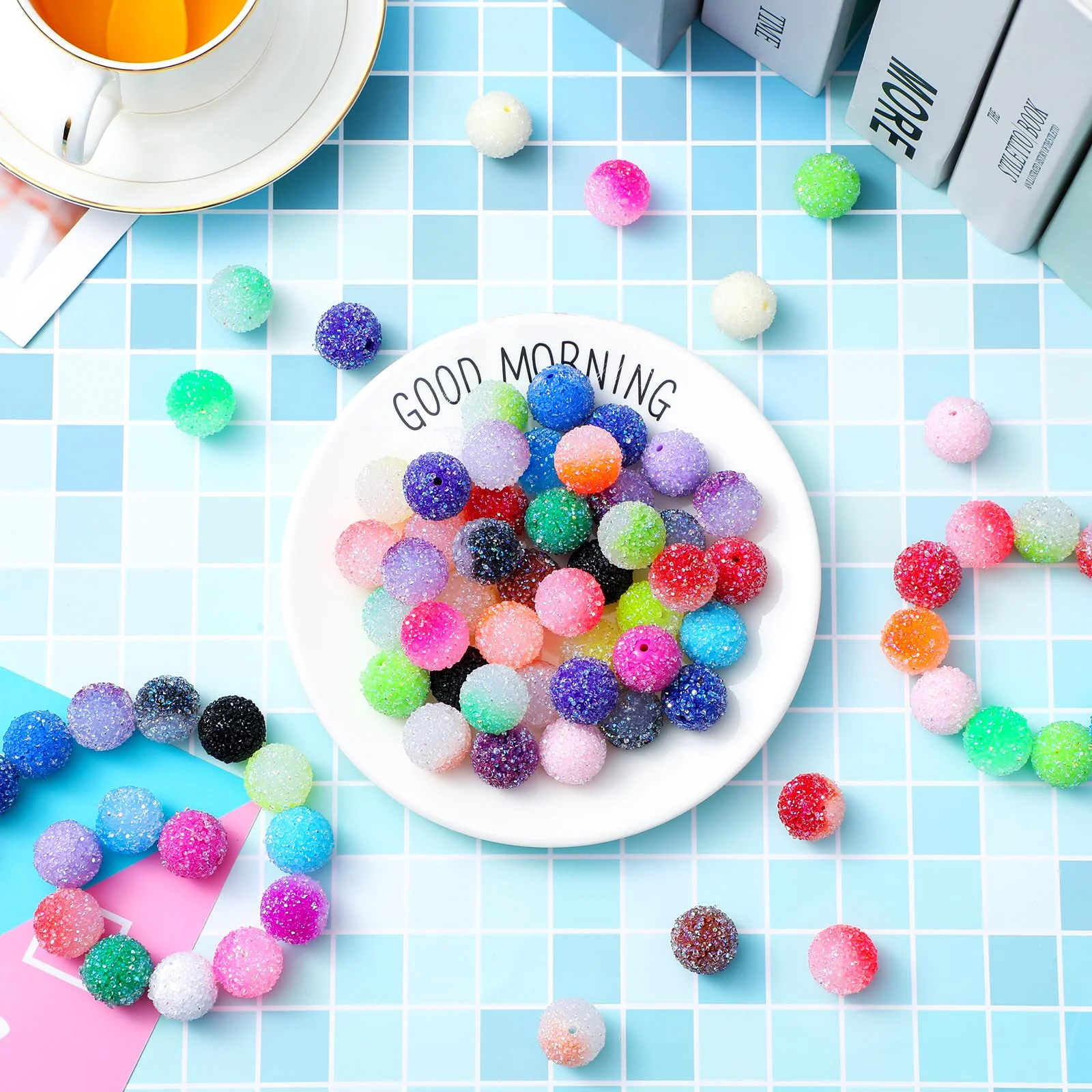 SOJI HOT 20mm Chunky Bubblegum Beads Granule Granulated Acrylic Rhinestones Gradient Sugar for Pen Making