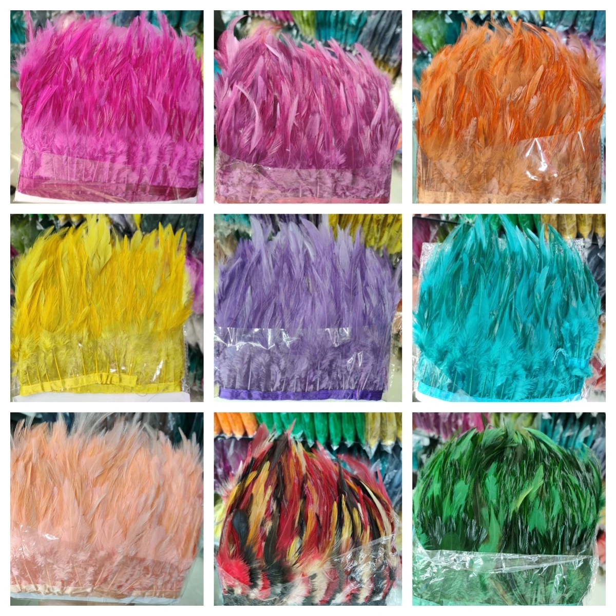 Wholesale High Quality Width 10-12cm Colorful Chicken Cock Feather Trim Strap Fringe Tassel For Women Performing Dress
