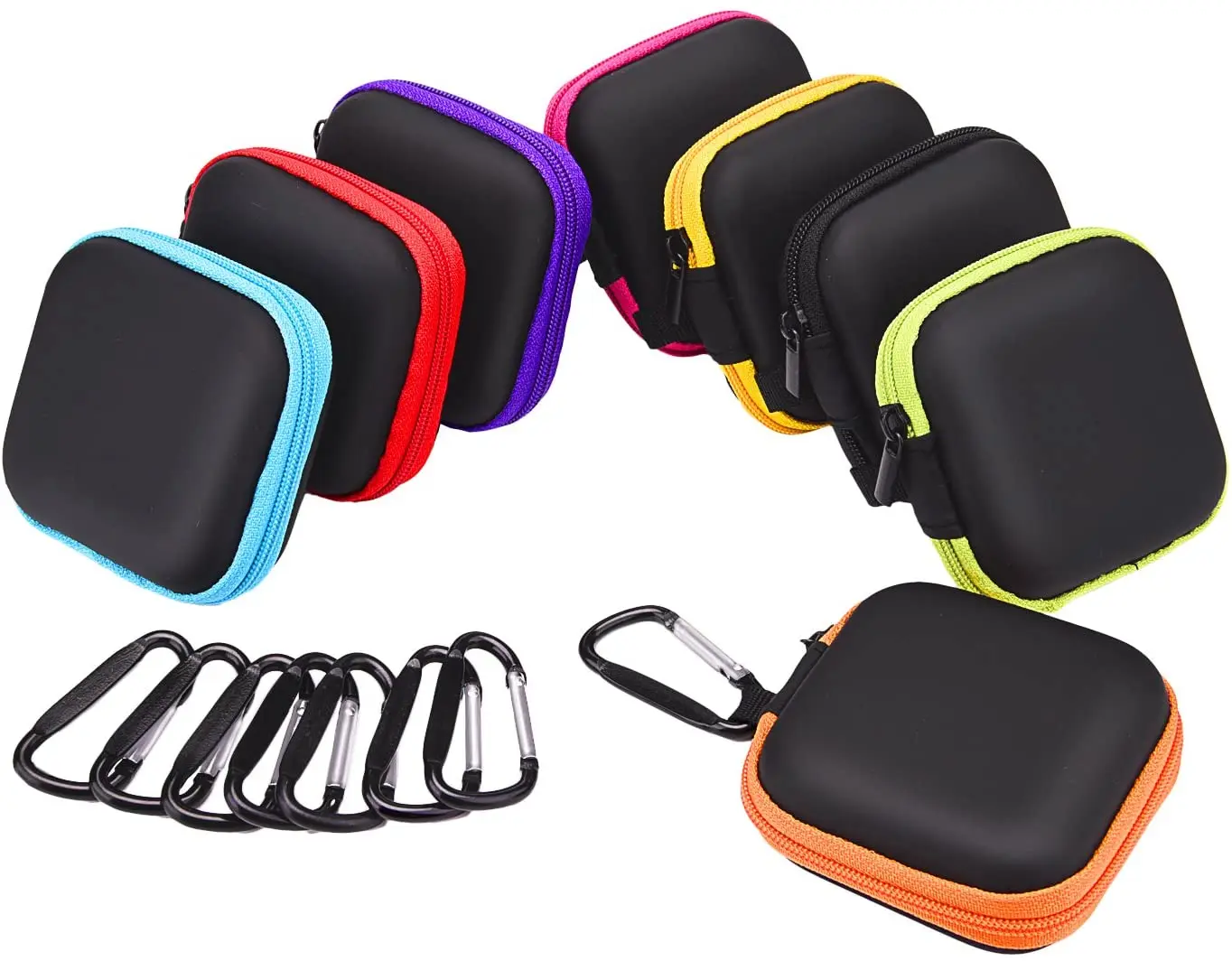 OEM EVA Small Zipper Headphone Carry Case High Quality Portable Custom Earphone Case Earbud Storage Case with Carabiners