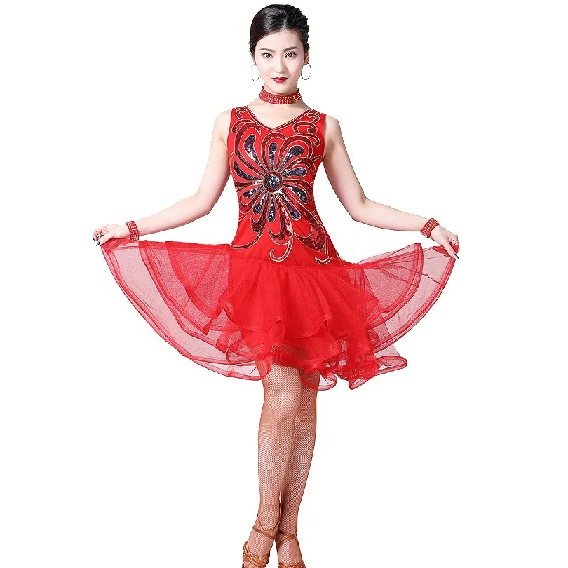 Dresses Sleeveless Performance International Ballroom Dance Competition Dress Set Acceptable for Women Adults Embroidery 1 Piece