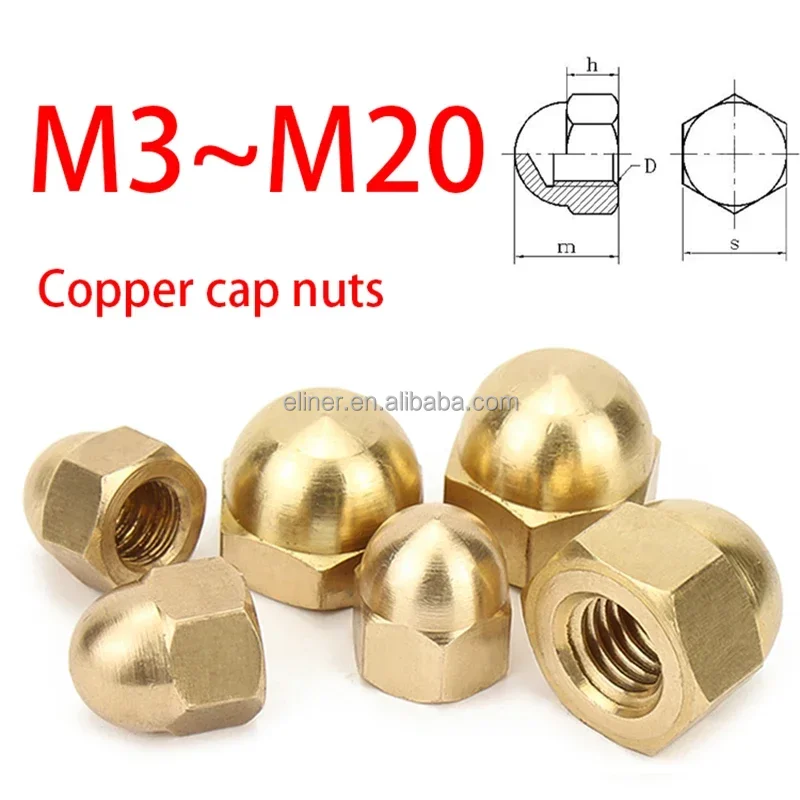 Cap Hex Nuts Decorative Dome Head Cover Semicircle Acorn Nut Solid Gold Hex Decorative Dome Head Cover Semicircle Acorn Nut