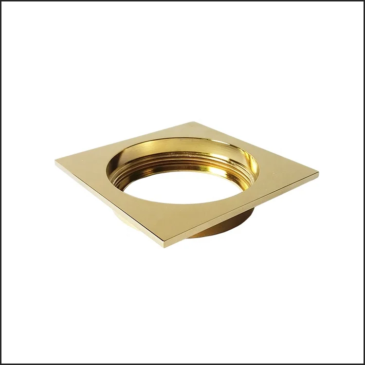 Luxury 4 inch square design hotel copper gold plated floor drain with strainer