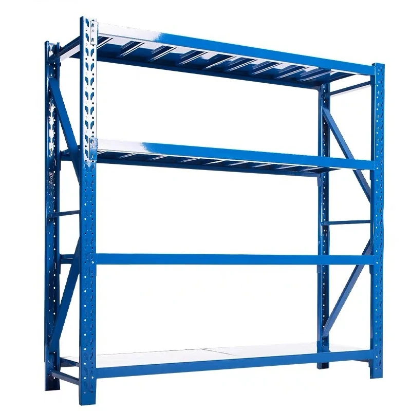 Uni-Silent 4-Layer Adjustable Steel and Metal Shelf Storage Rivet Stacking Racks Warehouse Shelving HJZ-125