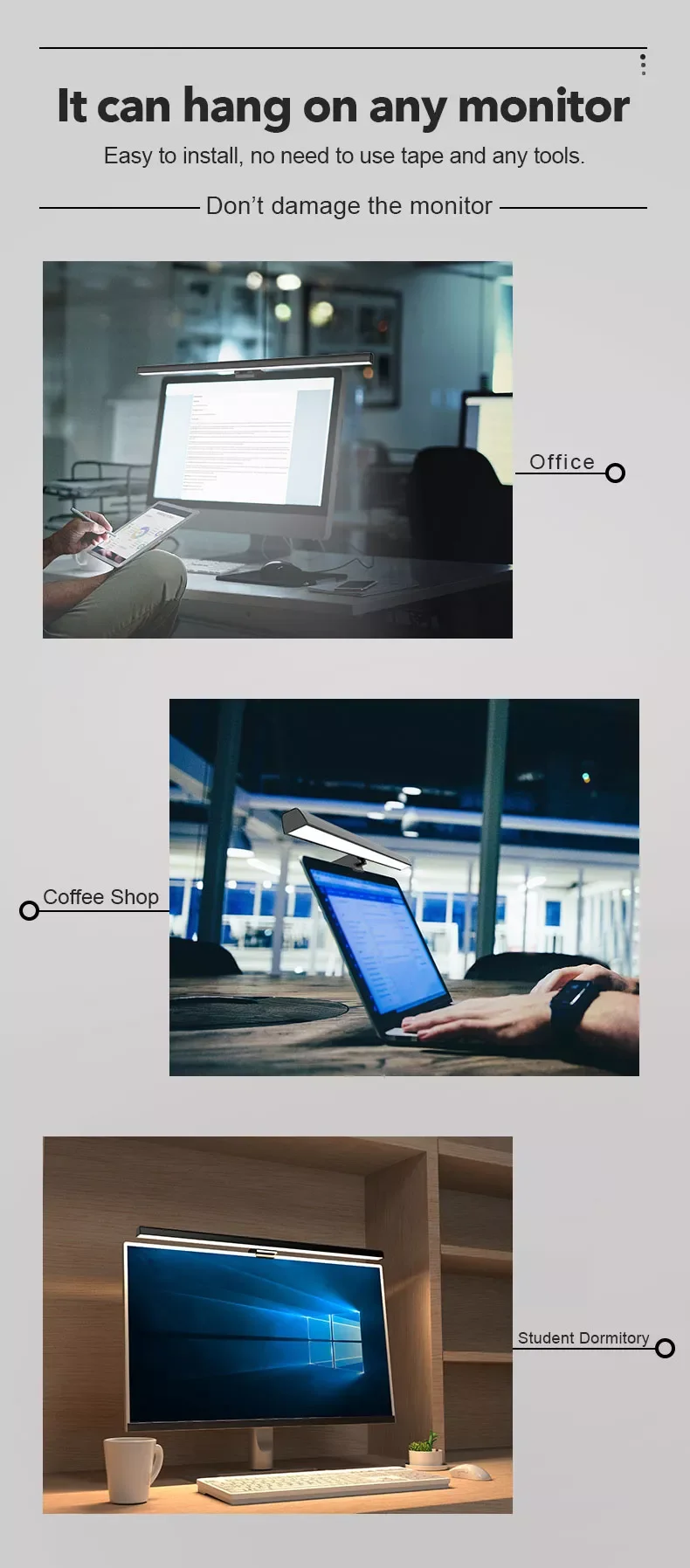 2022 New Design  Dimmable Monitor Mounted Light Computer  Screen Light Bar PC Monitor Lighting Monitor Lamp