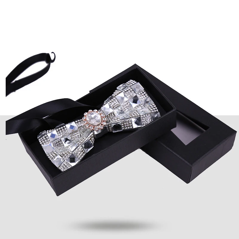Rhinestone crystal diamond Bowtie Necktie Luxury Banquet Wedding Party Gift box packaging Butterfly Men Bow tie