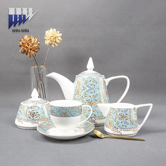 Customized high quality classic shape new bone chine tea set ceramic tea set royal shape hot sale middle east market