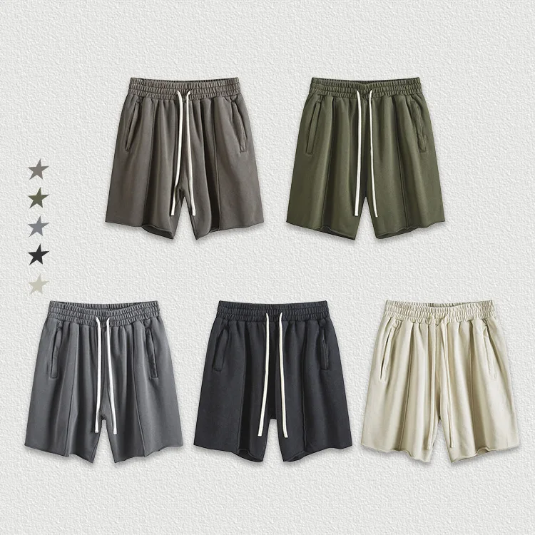 streetwear vintage sweat shorts heavyweight distressed high quality french terry custom logo acid wash sweat shorts for men