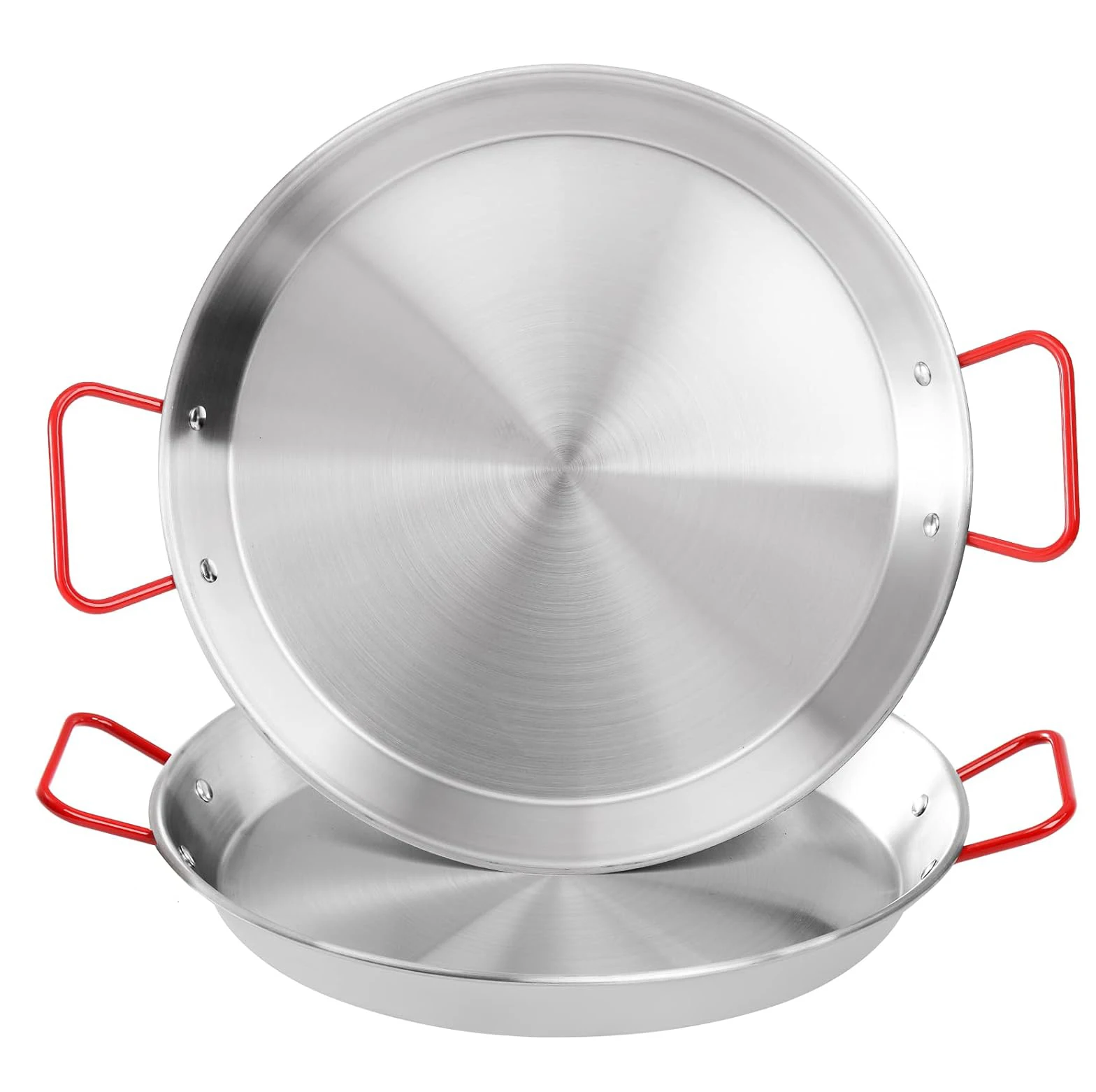 Flat Bottom Snack Plate Round Paella Pan Stainless Steel Food Serving Tray Dish Plate With Double Handle