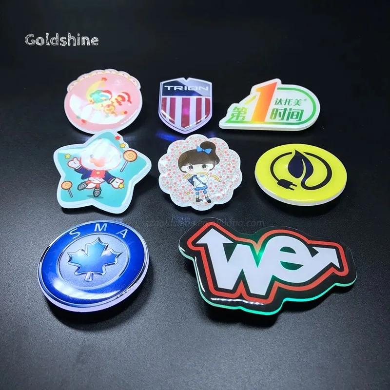Customized logo shape acrylic Led light badge LED flashing button badge blank safety LED pin badge for event