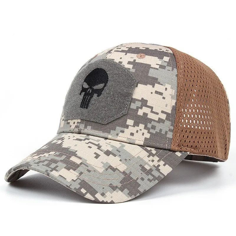 outdoors Digital Camo Trucker Hat Men 6 Panel Skull Tactical Mesh Trucker Cap