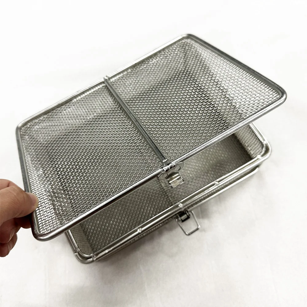 Customized stainless steel mesh basket with lid, cleaning and disinfection mesh basket, metal mesh basket, cleaning basket