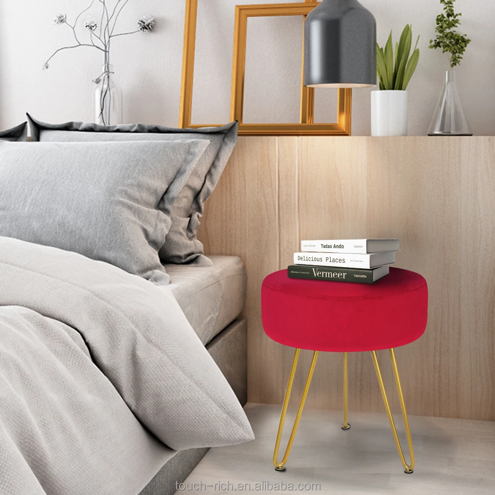 Круглый Бархатный оттоманка для ног, бархатный туалетный стул с золотыми металлическими ножками, мягкая подставка для ног, стул для макияжа, оттоманка