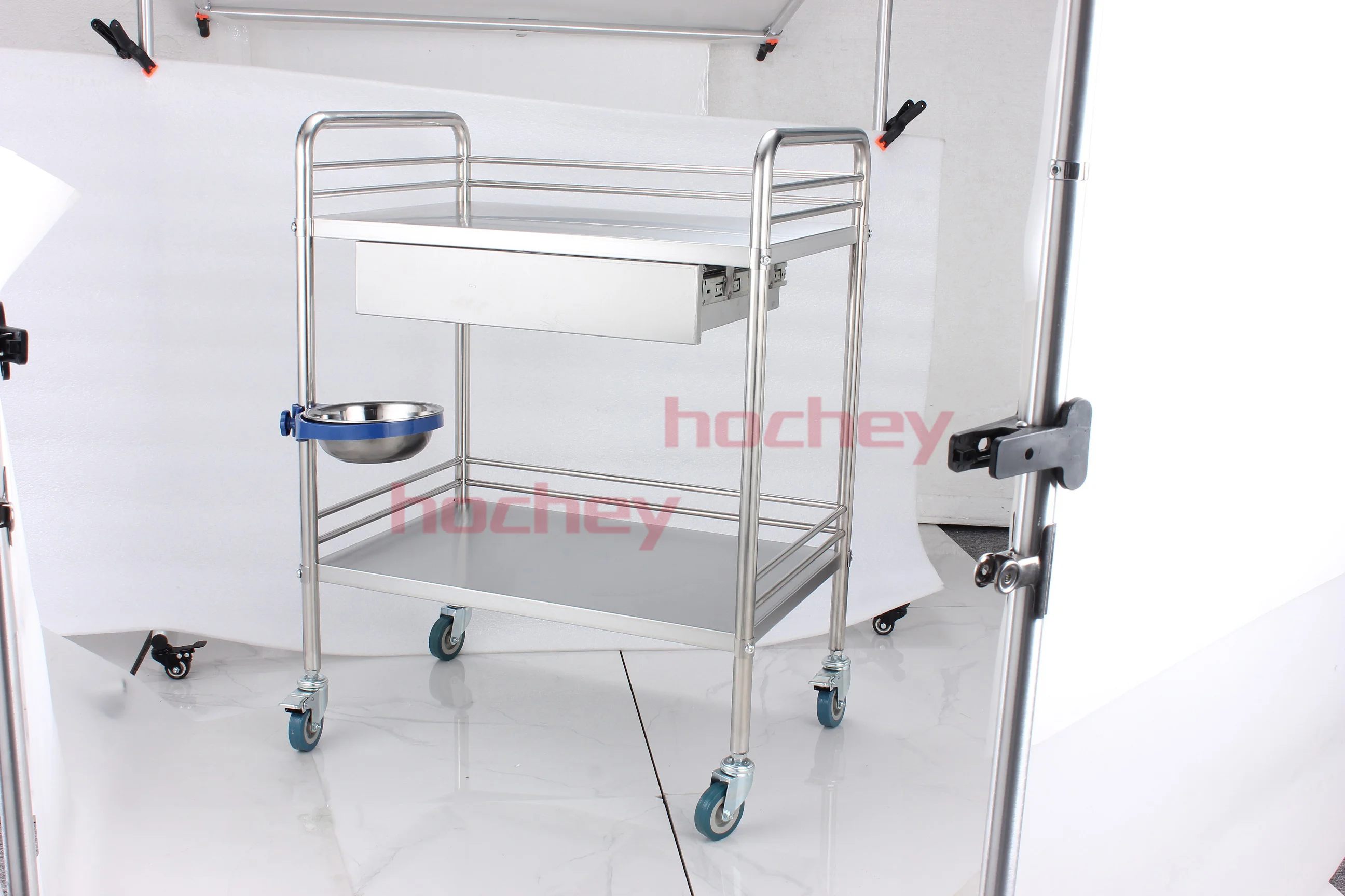 Hospital Instrument Trolley Stable 2 Layers Medicine 304 SS Cart Dressing Trolley Medical Trolley Cart With Drawer