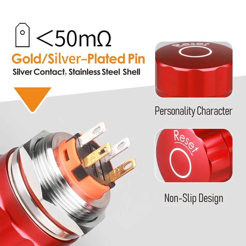 LANBOO 19mm 22mm  Short Mushroom Emergency Stop Push Button Switch  waterproof IP65 E-Stop 1NO1NC Power ON OFF