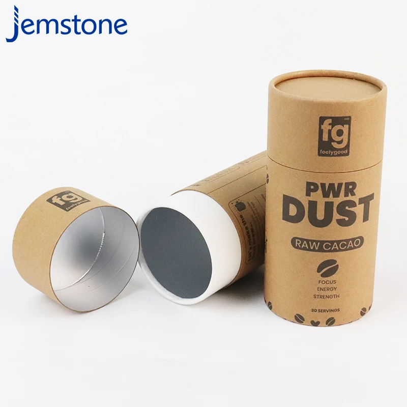 Custom Printing Tube Box Powder Food Can Biodegradable Packing Package for Cocoa Coffee Sugar Snack