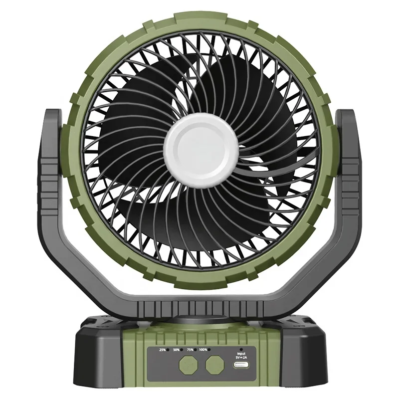 F8101 Multifunctional Fan Outdoor Rechargeable Standing Fan with LED Lamp for Camping Desktop