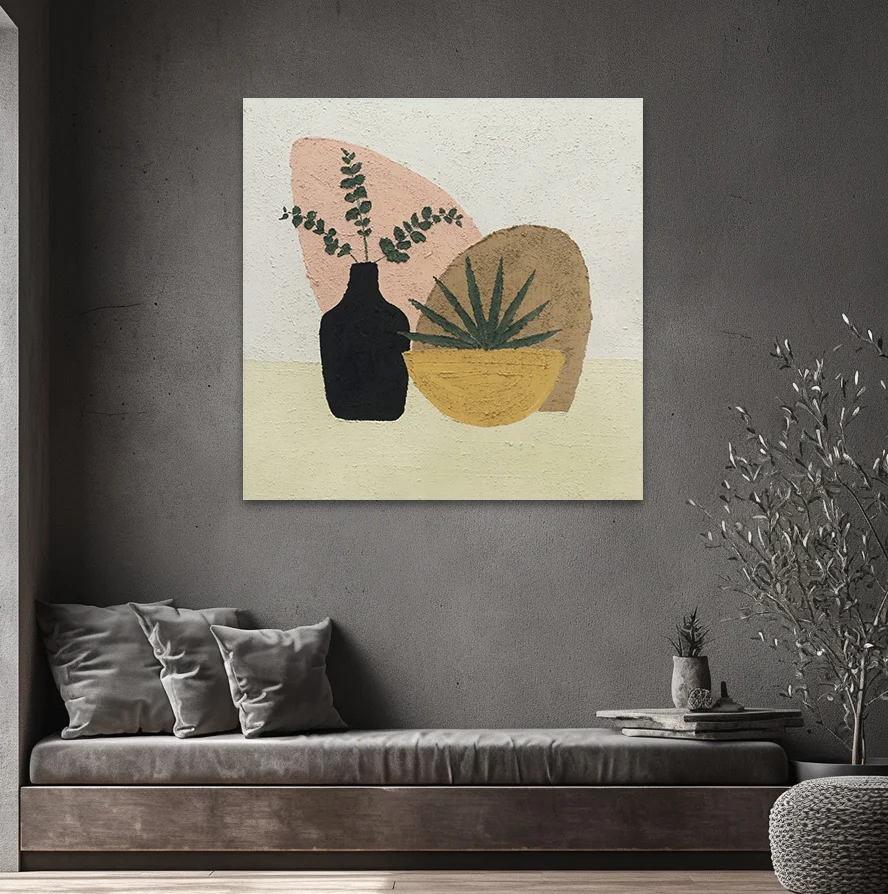 Modern Simple Original Still Life Flower Pot Hand-painted Texture Thick Oil Abstract Living Room  Wall Art