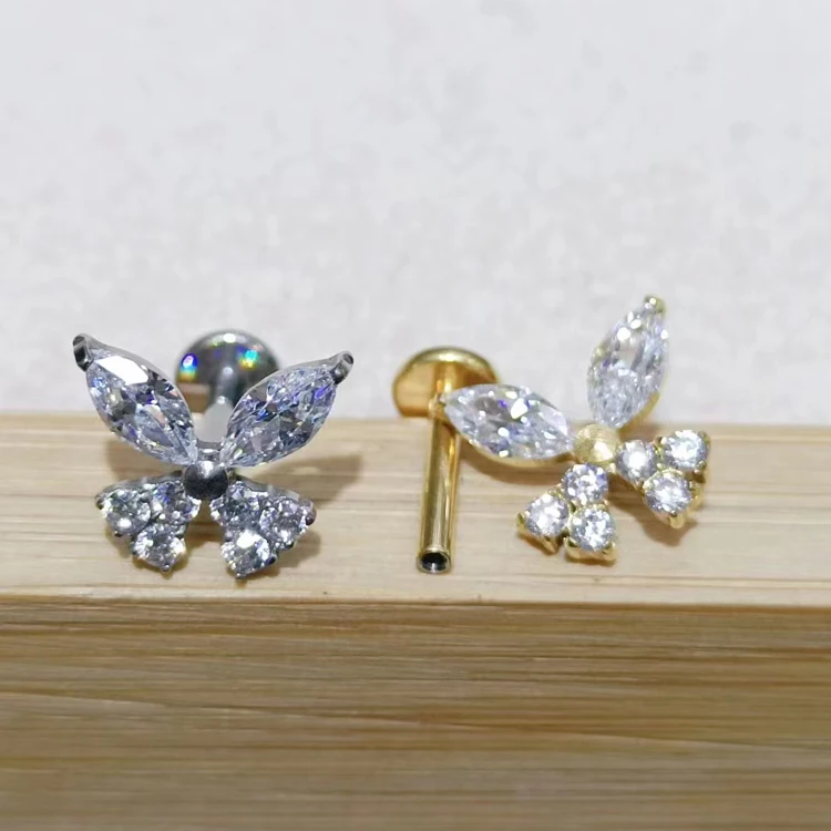 Getta  ASTM-F136 G23 titanium  knife shape internal thread daith flat back earring conch cartilage titanium piercing jewelry