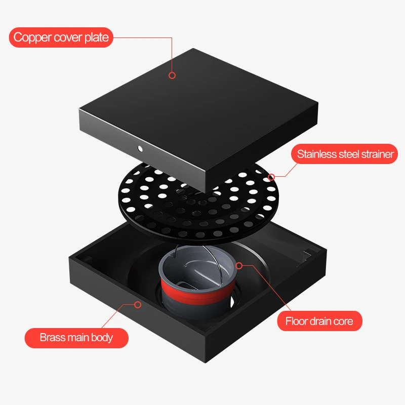 Bathroom anti-clogging filter 100mm stainless steel/brass black lineal washing floor drain