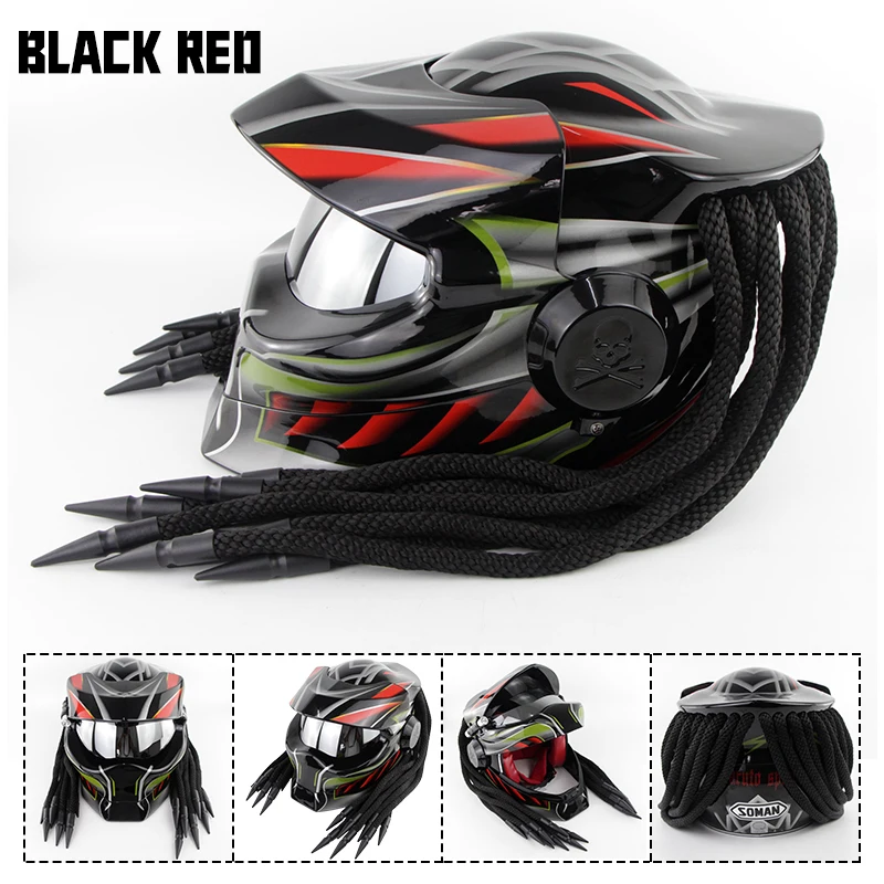 Motorcycle Costume Predator Helmet Full Face Iron Warrior Flip Up Cool Helmet with light