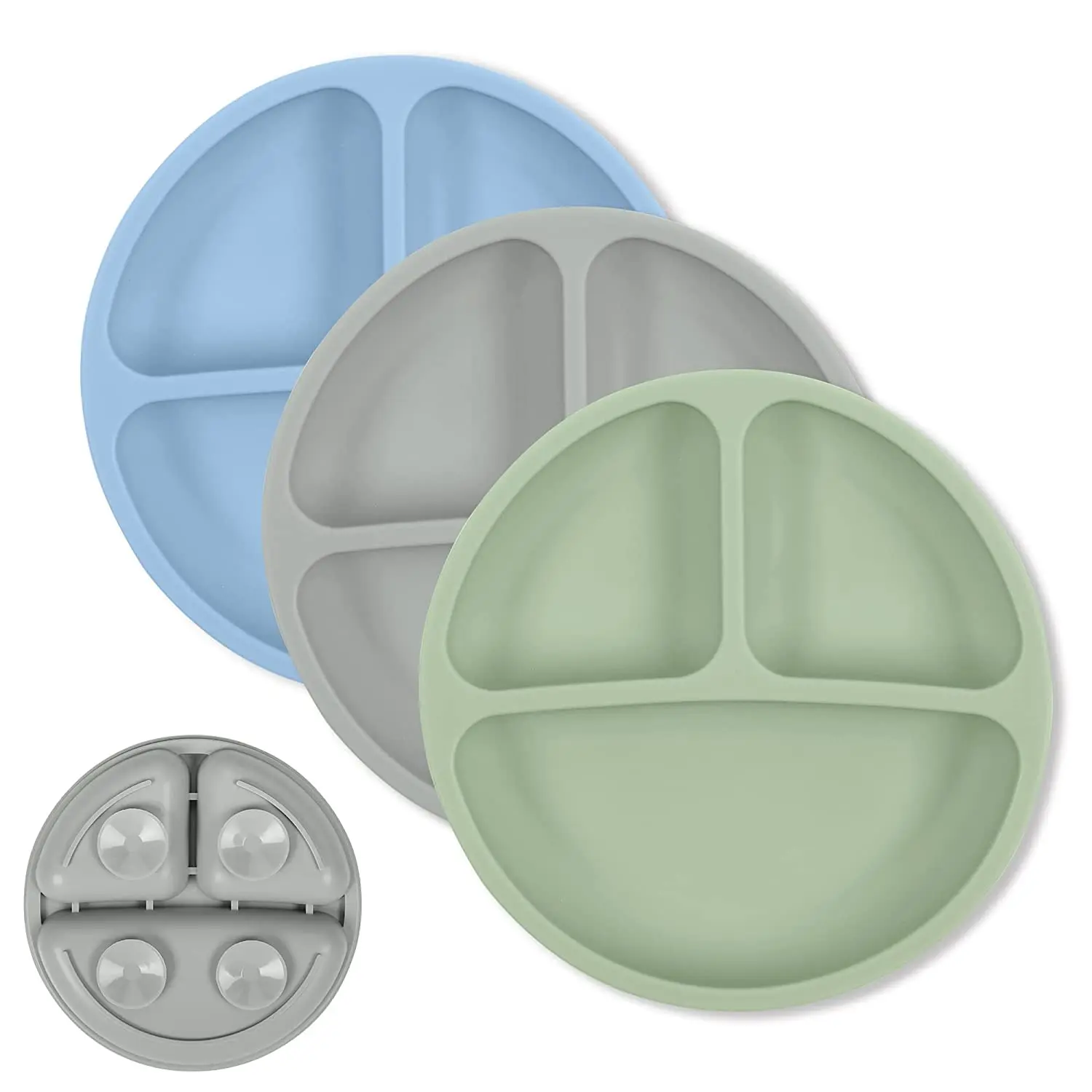ODM & OEM Platos De Silicona BPA Free Silicone Suction Plate Baby Divided Plate With Non-slip 4 Strong Suction Bowl