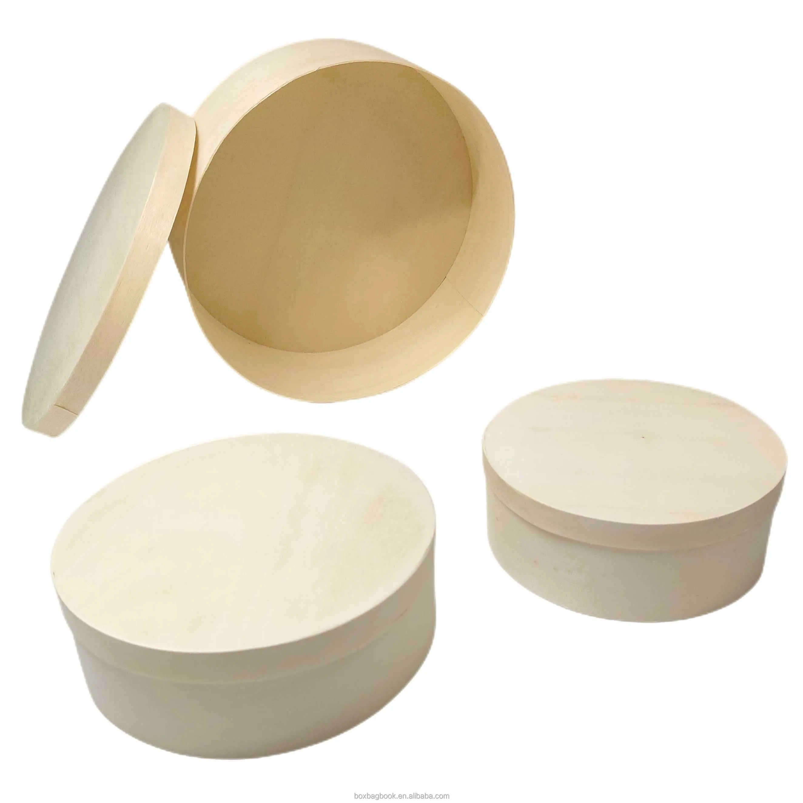 Factory price eco-friendly kitchen wood bread dessert box lightweight birch bark chocolate christmas round wooden packing boxes