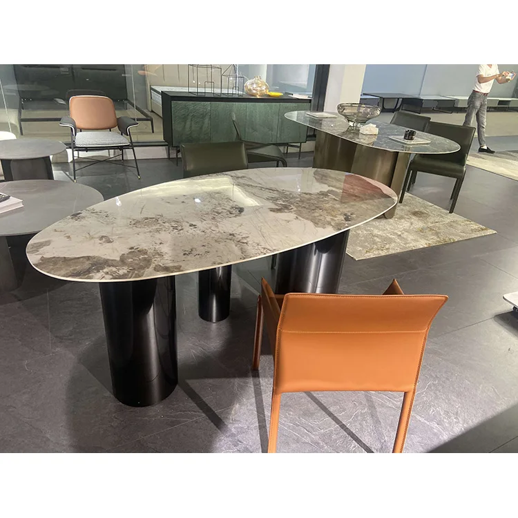 Good Quality Closure Glaze Black Stainless Steel Sintered Stone Modern Dining Table for