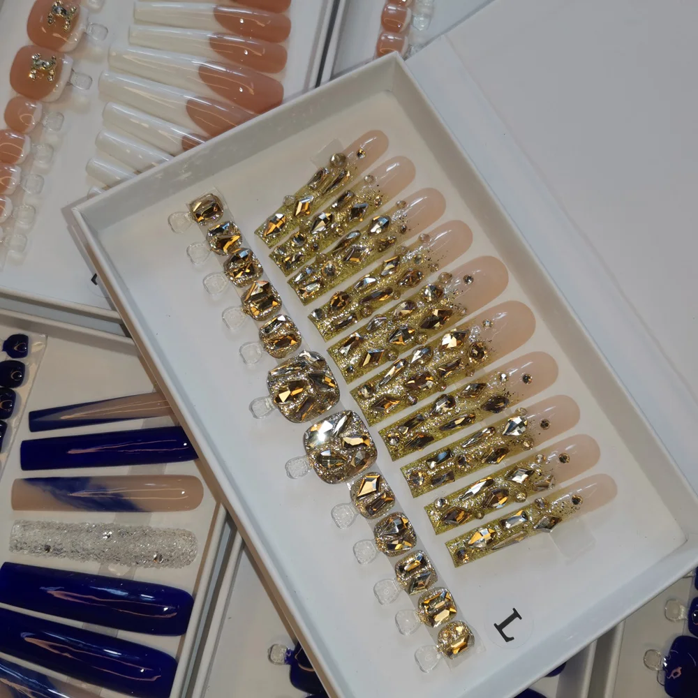 New arrival handmade press on nails with toe nails sets acrylic press on nails customized logo on boxes