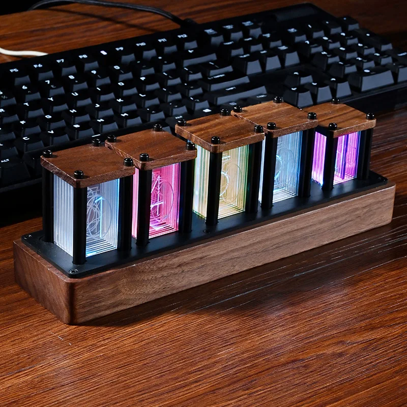 X-043 modern usb port Quasi-glow tube RGB led digital & analog-digital smart desk & table clock alarm steampunk wood gixie clock