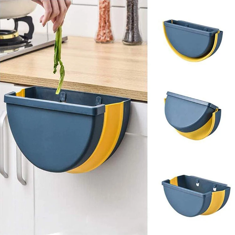 Wholesale Folding Waste Bin Kitchen Cabinet Hanging Trash Can Wall Mounted Trash Bin For Bathroom Car Toilet Cleaning Tools