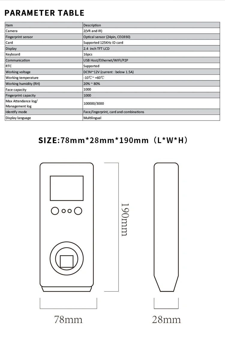 Wiegand RFID Security Door Face Recognition Fingerprint Acces Control System Punch Card Keypad Attendance Machine