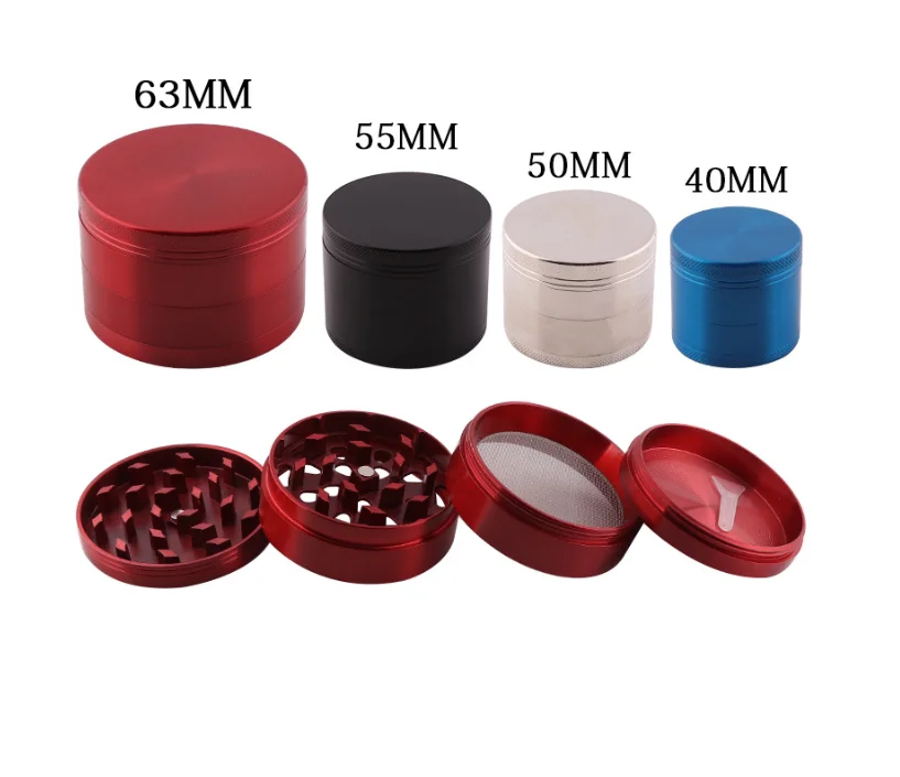 Custom Logo 55Mm 50Mm 40Mm 63Mm 4 Layer Aluminum Premium Smoking Accessories Metal Herb Grinder