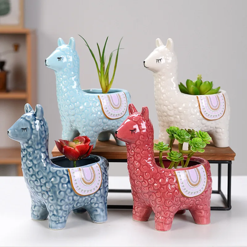 hot sale multicolor cheap flower pot indoor mini cartoon cute animal sheep shape ceramic succulents flower pots for home