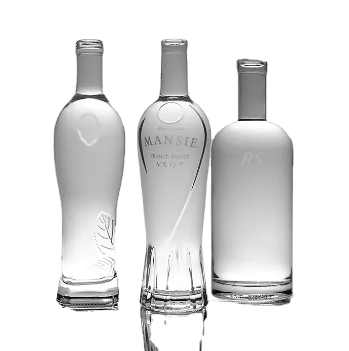 Custom clear round shape 500ml 700ml 750ml glass bottles flint glass wine vodka bottle suppliers