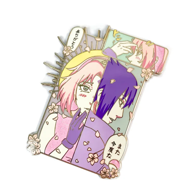 Прямая поставка с завода Jiangsu, индивидуальная жесткая эмалированная булавка с серебряным покрытием и блестящим эффектом, персонализированная Металлическая Булавка Наруто