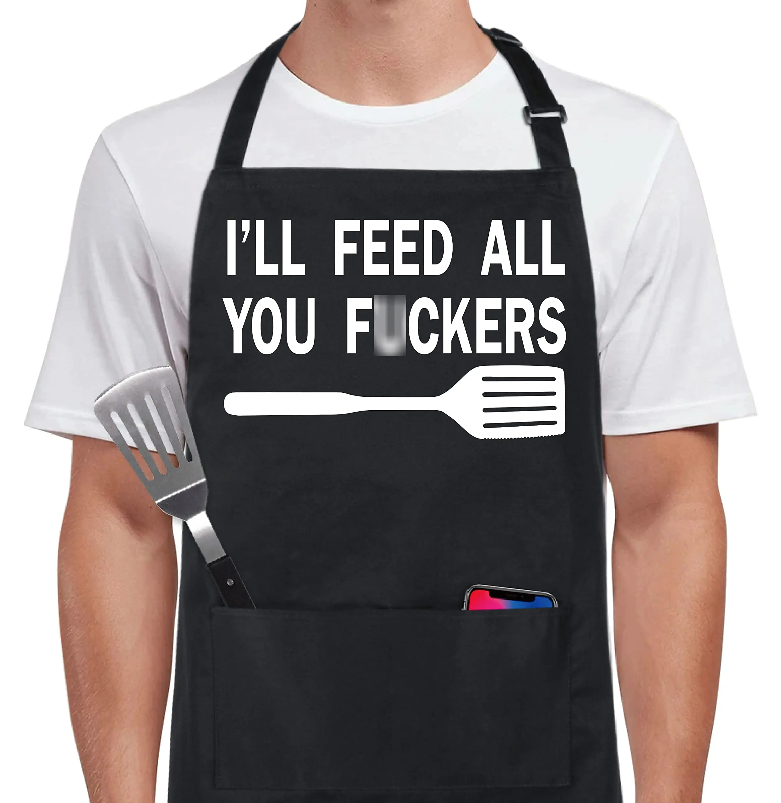 Funny Aprons The Grillfather with 2 Pockets BBQ Grilling Adjustable Bib Apron Gifts for Men Dad Father Grandpa