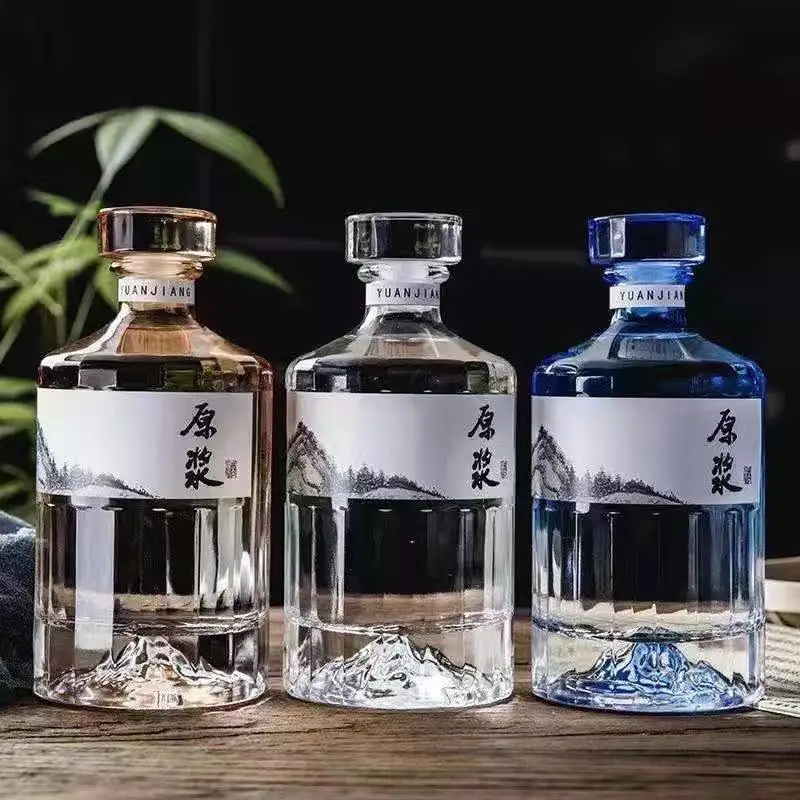 Custom mountain base thick bottom wine bottles 500ml 700ml 750ml whisky brandy rum glass bottle wholesale