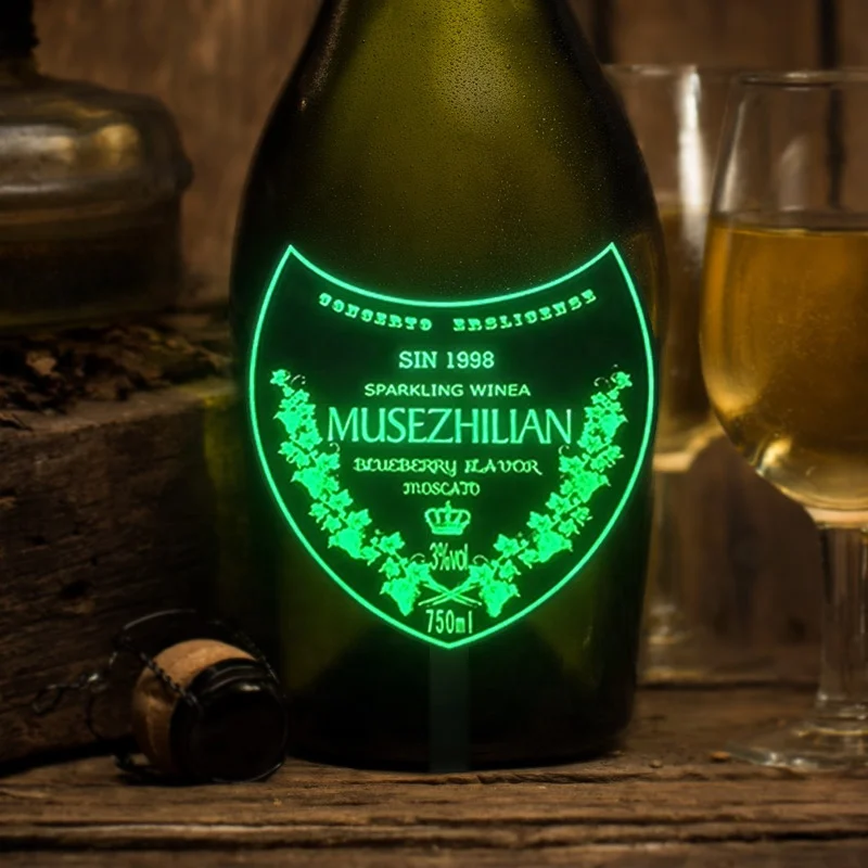 Manufacturer Private Label Wine Waterproof Grow In The Dark Champagne Label Led Bottle Sticker El Wine Label