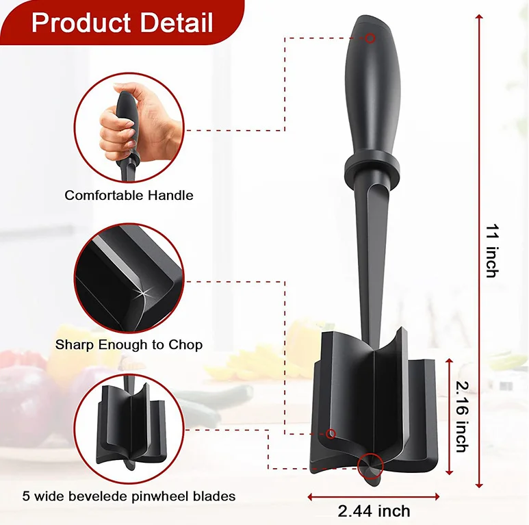 New Meat Chopper Heat Resistant Meat Masher with Non-slip Handle Nylon Hamburger Chopper Beef Meat Food Chopper Kitchen Cookware