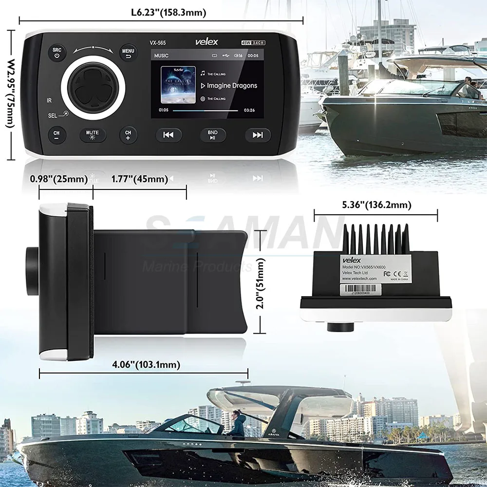 Marine stereo Bluetooth Audio/Video Receiver 3 inch IPS display with remote controller for Yacht car RV