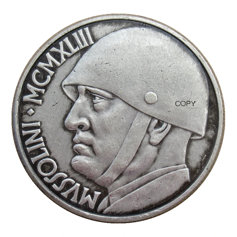 Reproduction Fantasy issues - Italy Token 1943 20 Lire Mussolini Fantasy Medal Silver plated copper Commemorative Coins