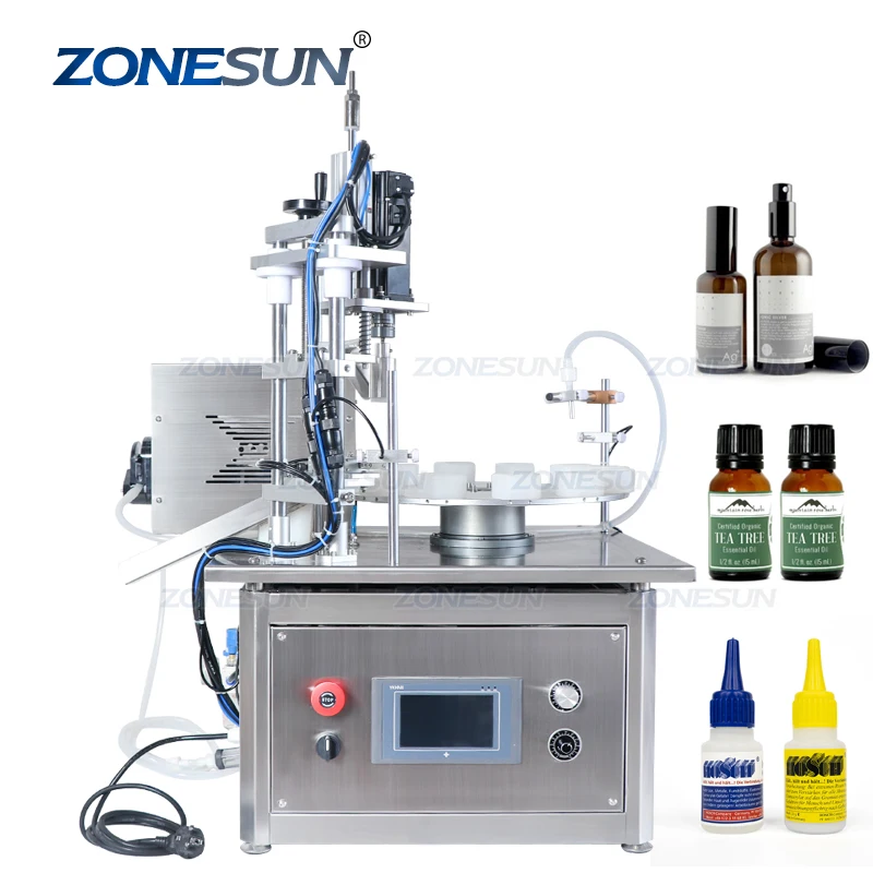 ZONESUN ZS-AFC1P Automatic Peristaltic Pump Desktop Monoblock Perfume Liquid Vial Roll-on Bottle Filling And Capping Machine