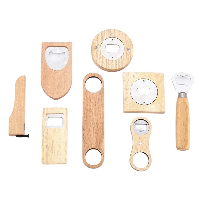 
Customized Logo Beer Bottle Opener With Wooden Handle 