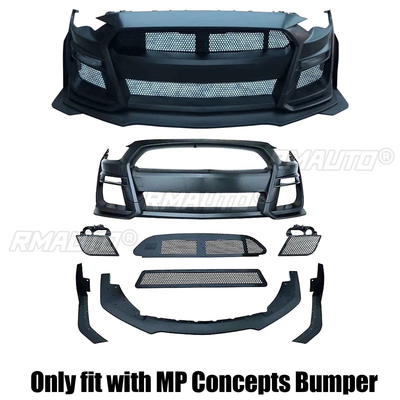 A Pair Car Front Bumper GT500 Style For Ford Mustang 2015-2021 Corner Spoiler Winglet Splitters Fit with MP Concepts Bumper