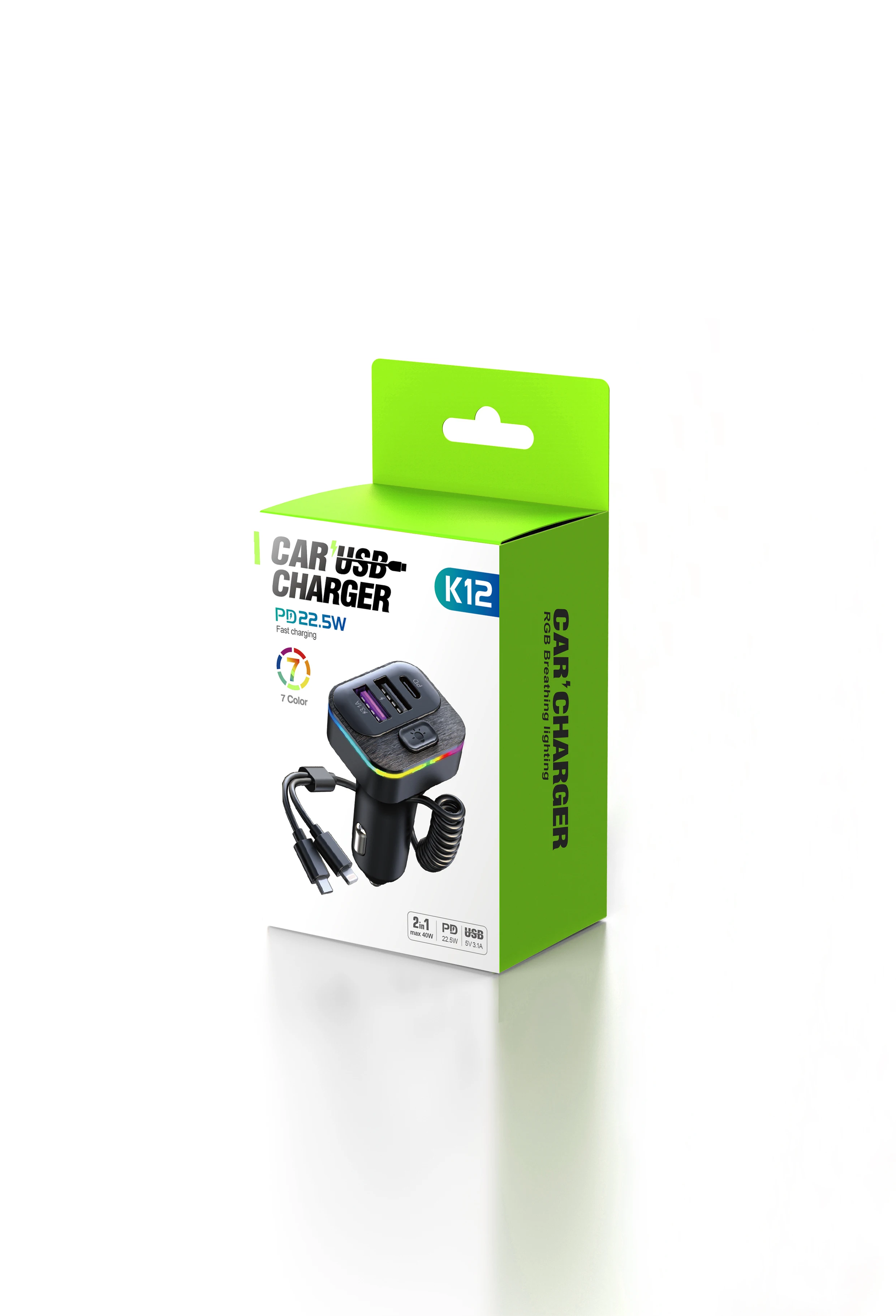 Universal Type c PD 20W Quick Car Charger 3 Port USB charge Spring Cables Fast Car USB Charger For iPhone Xiaomi Mobile Phone