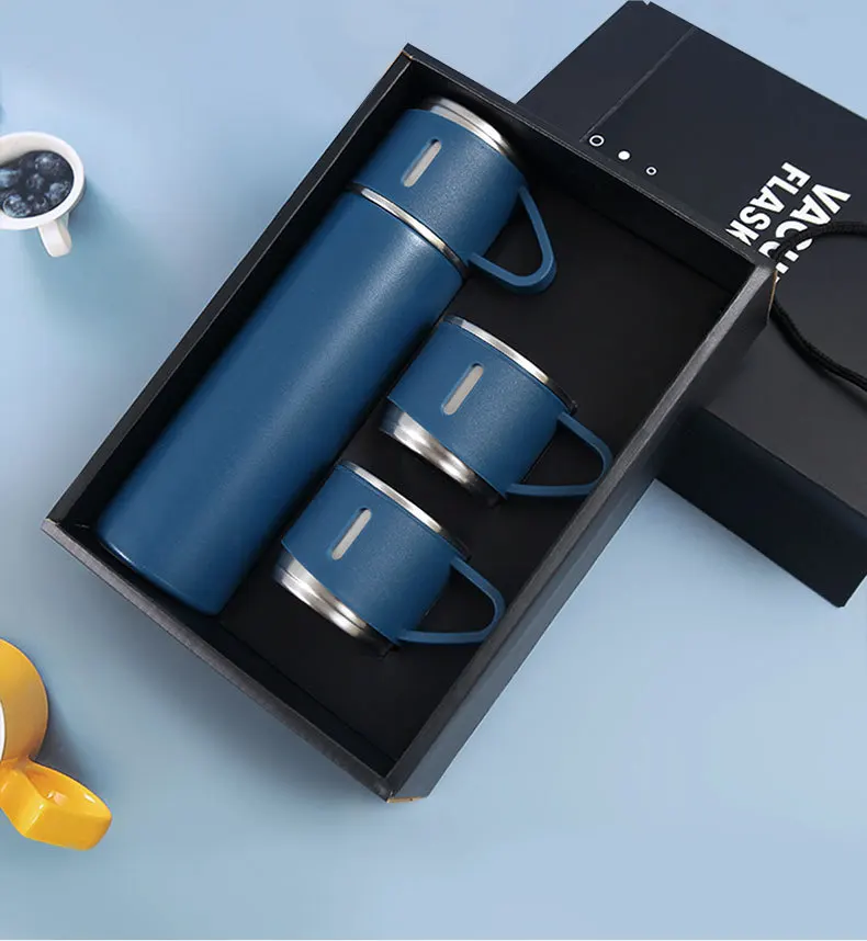 HOT popular Corporate Business Stainless Steel Vacuum Flask Thermos Mug Gift Set 5 insulated water bottle with 3 lids