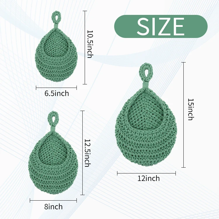 Teardrop Hanging Fruit Basket Boho Handmade Woven Cotton Rope Basket