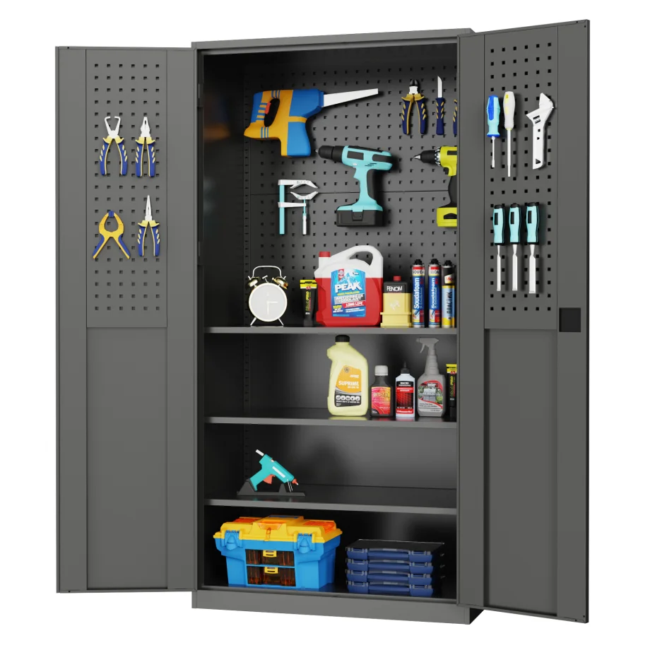 Metal Storage Cabinet Garage Trolley Cabinet with Doors 5 Adjustable Shelves Heavy-Duty Metal for workshop
