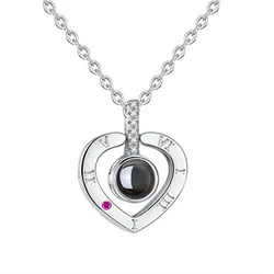 925 Silver Necklace Jewelry Statement Pendant trendy Necklace 100 Languages I Love You Necklace